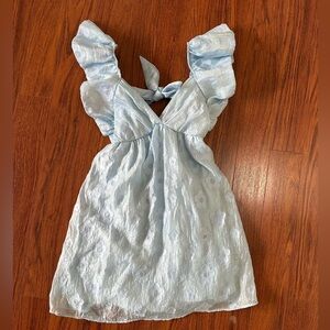 Chic Light Blue Backless Dress with Floral Accents